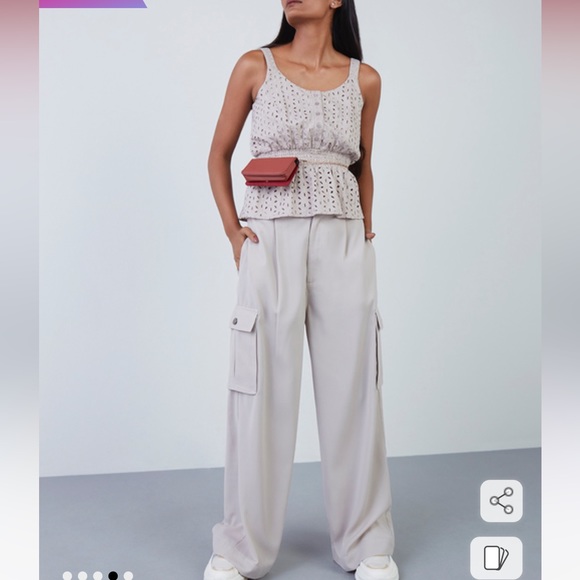 NUON high waist wide leg cropped Tanya pants light tan Sz 28 pants new - Picture 16 of 16